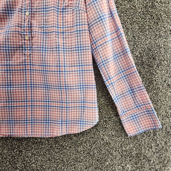 J Crew Small pink blue plaid 100% cotton button up long sleeve blouse - Picture 3 of 8